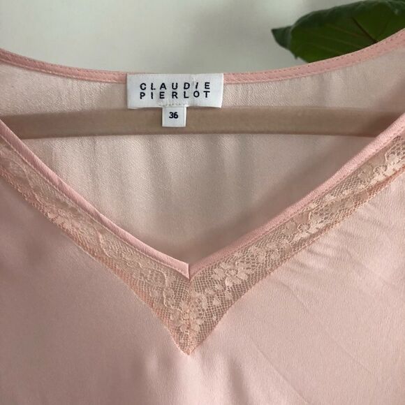 Claudie Pierlot Pink V-neck Lace Detail Blouse 38 - Picture 9 of 11